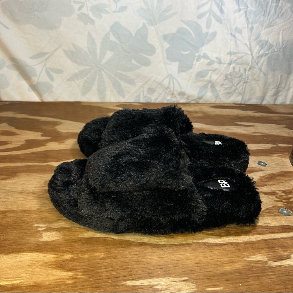 NEW/NWT BP‎ Nordstrom Black Faux Fur Open Toe Slippers Size XL 11-12